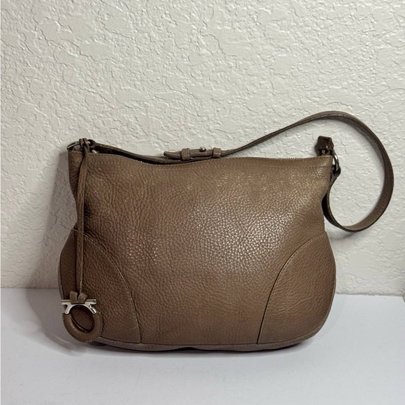 Salvatore Ferragamo Taupe Brown Leather Shoulder Bag